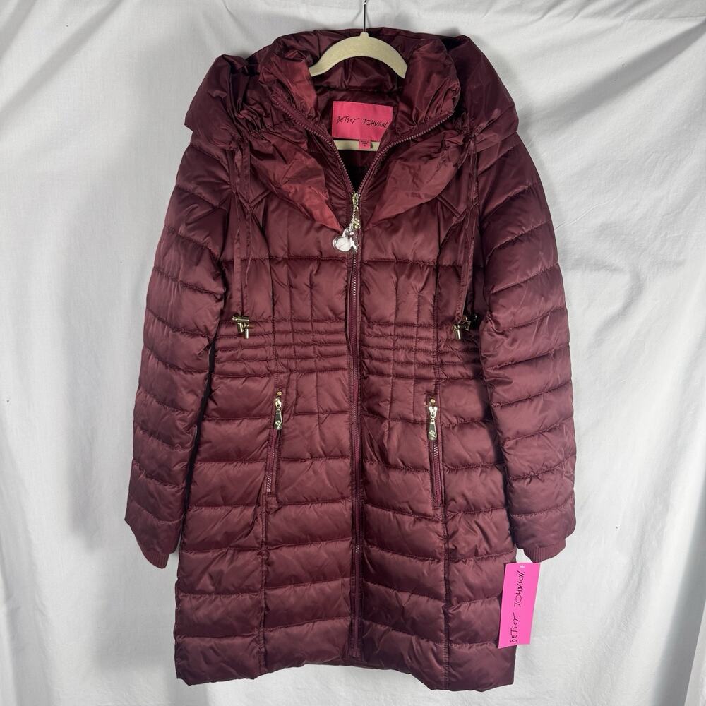 Betsey Johnson Ruby Puffer Coat Jacket Women’s Small Red Quilted Hooded NWT Warm